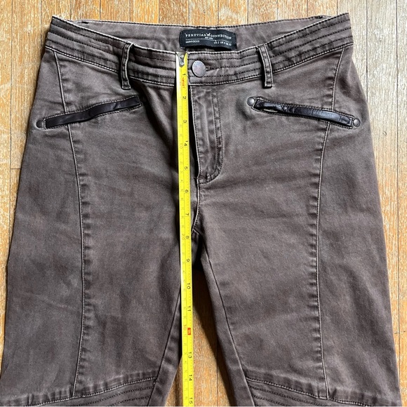 Peruvian Connection Skinny Low Rise Moto Stretch Pant Ankle Zip Leather Accent - Picture 14 of 14